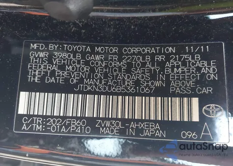 2011 Toyota Prius Three from USA, damaged, VIN JTDKN3DU6B5361067